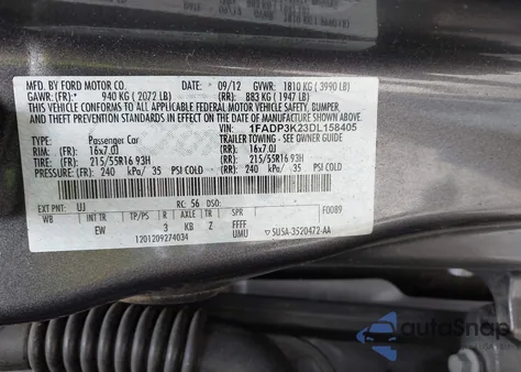 2013 Ford Focus Se from USA, damaged, VIN 1FADP3K23DL158405